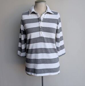 GAP 100% Cotton Striped Gray and White Polo Shirt
